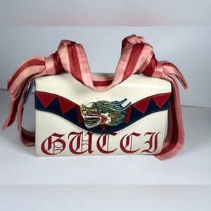Authentic Rare Gucci GUCCY White Dragon Shoulder Bag with Red & Pink Strap